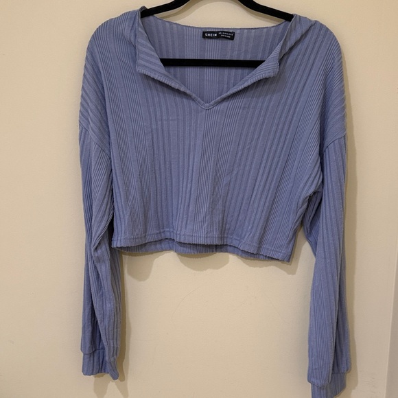 SHEIN Tops - SHEIN Lavender Ribbed Long Sleeve Crop Top Size 8/10